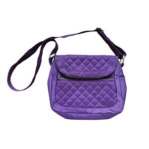 New Travelon Purple Quilted Nylon Anti-theft Crossbody Bag Medium Multi-Pocket